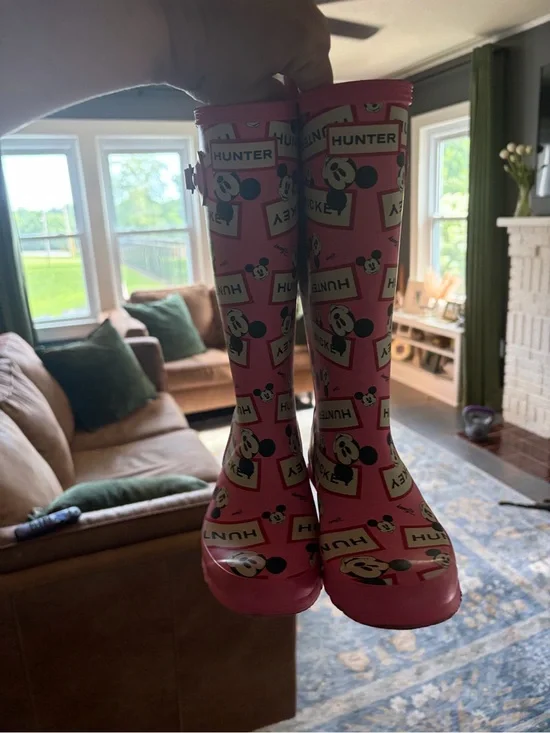 Hunter Pink Mickey Mouse Logo Rain Boots