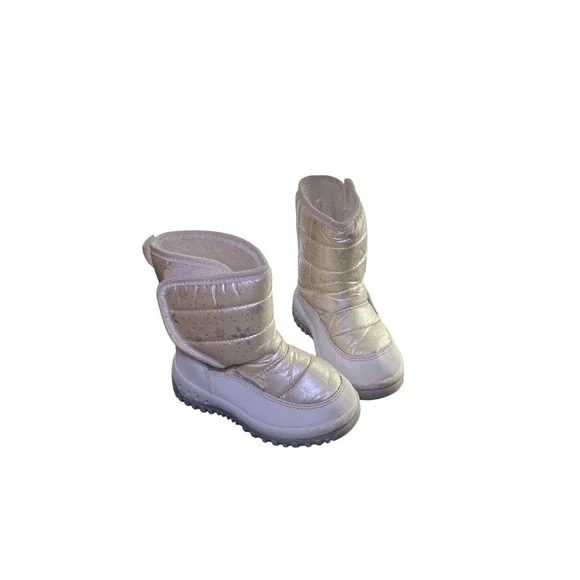 Kids Size 7.5-8 Winter Snow Boots Sparkle Snowflake Water Resistant Warm Boots