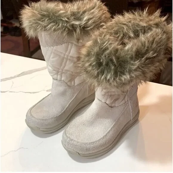 Timberland | Leather Faux Fur Girls White GV Cream Toddler Boots Size 7
