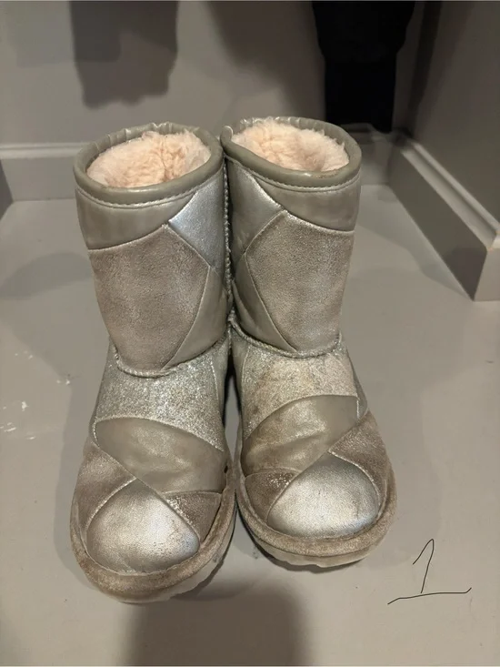 UGG Kids Silver Patchwork Winter Boots