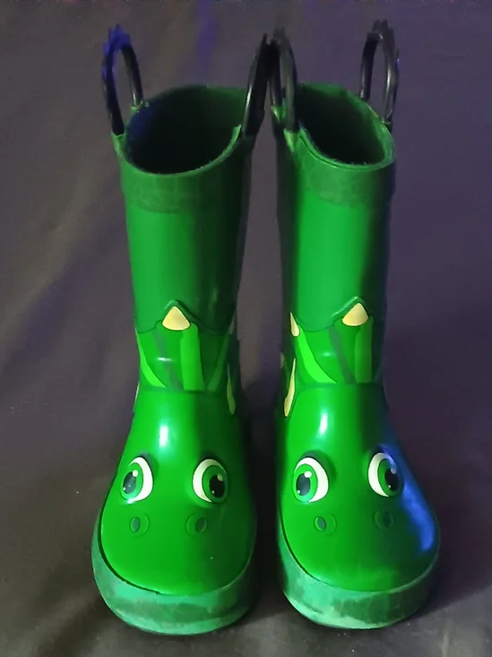 Kids Green Frog Rain Boots with Easy Pull Handles