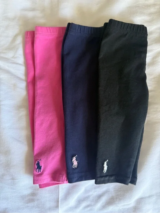 BUNDLE Ralph Lauren Baby Cotton Leggings – Pink, Navy & Black