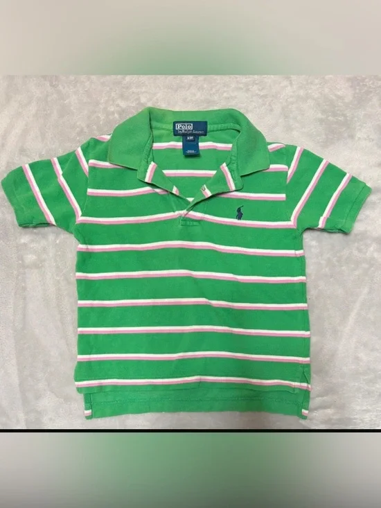 Mint Condition 3T Preppy Ralph Lauren Green Polo with Pink & White Stripes