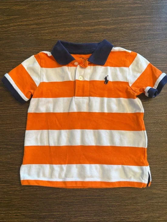Ralph Lauren Orange, White & Navy Striped Polo