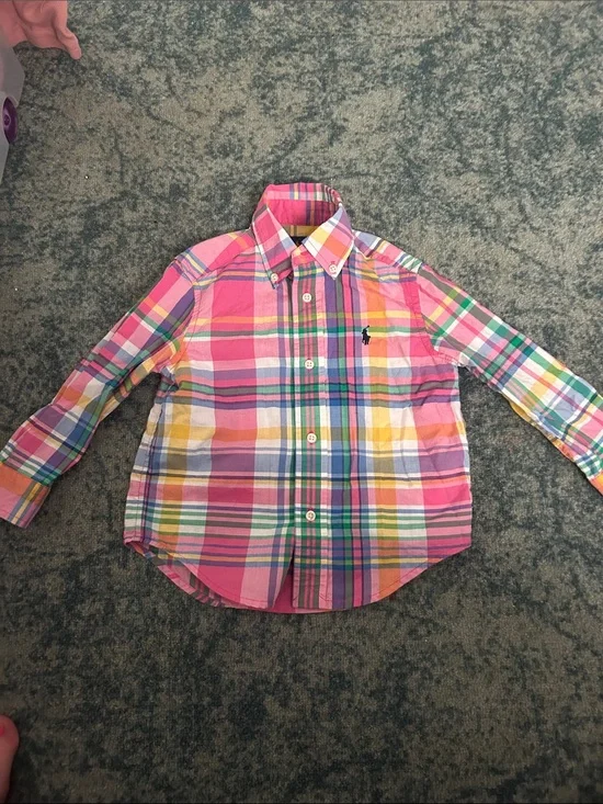 Ralph Lauren Pink Multicolor Plaid Button-Down Shirt for Kids