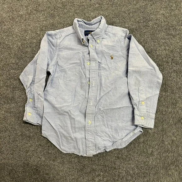 Ralph Lauren Button Down Shirt Boys Size 5 Blue Oxford Cotton Long Sleeve Pony