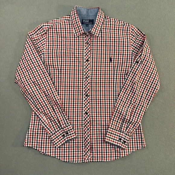 Boys Ralph Lauren Long Sleeve Button Up Shirt Red/ Blue Size XL