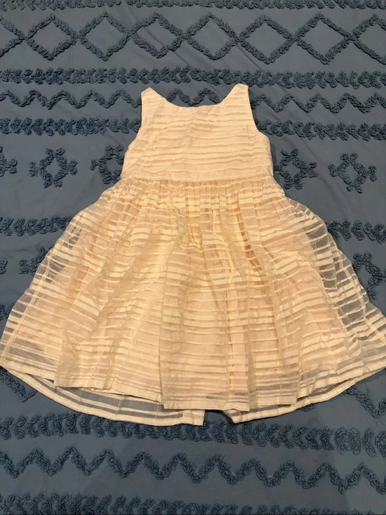 Ralph Lauren Cream Striped Mesh Party Dress