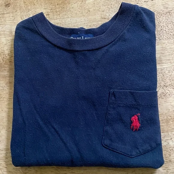 Vintage Ralph Lauren Boys’ Sz 4T Navy‎ Cotton Jersey Crewneck Pocket Tee