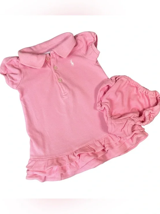 Ralph Lauren 6m Baby Pink Pique Polo Dress & Bloomers Set | Preppy | Balletcore