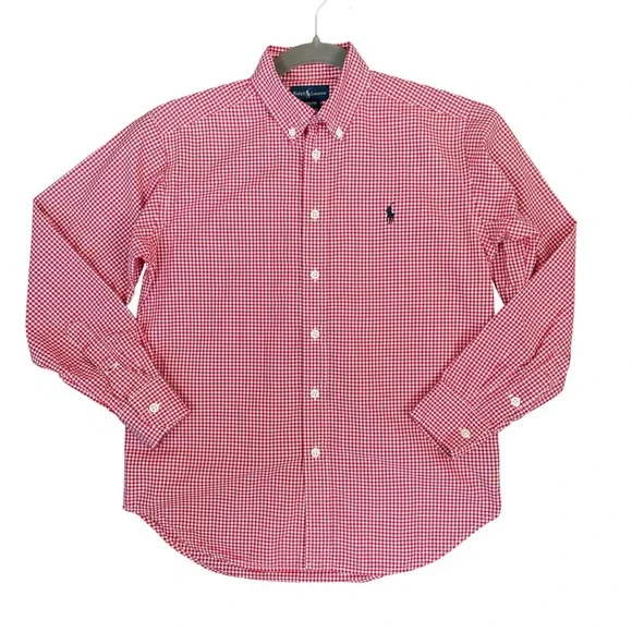 Ralph Lauren Kids Boys Red‎ Gingham Button Down Shirt Size M 12-14 Long Sleeve