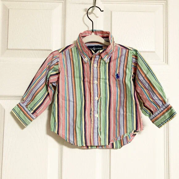 Polo Ralph Lauren Baby Boys Striped Button Down Shirt 9M Multicolor Cotton