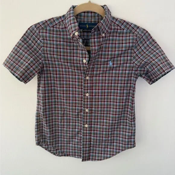 Ralph Lauren Kids Plaid Button-Down Shirt - Red, Blue, Green size small (8)