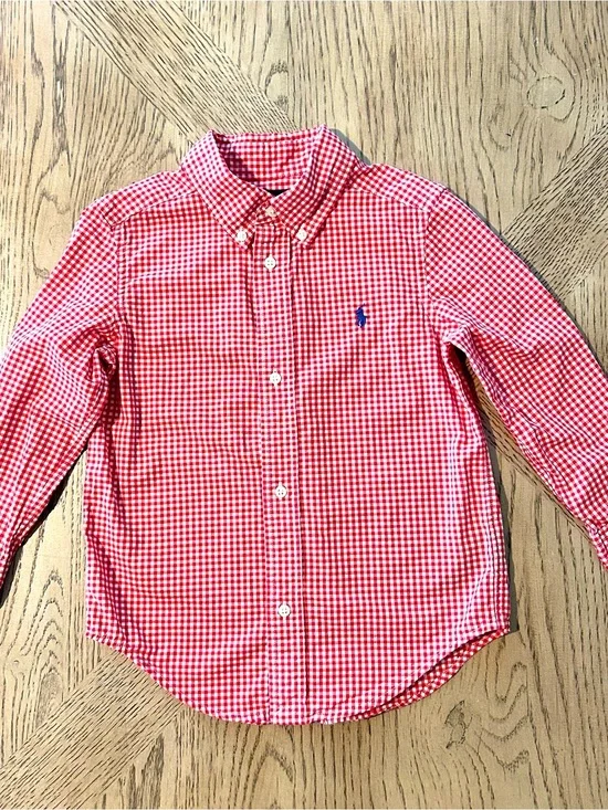 Ralph Lauren Red White Check Long Sleeve Button Down Shirt 3T  Toddler Gingham