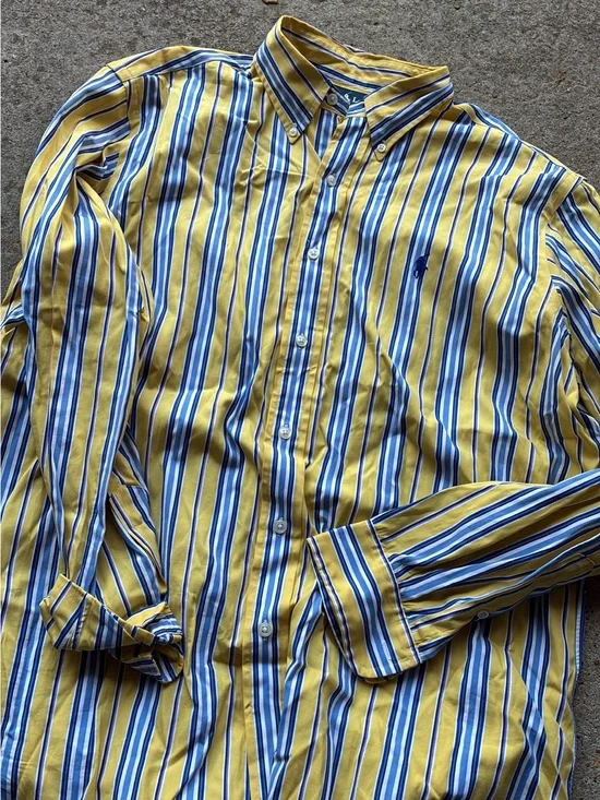 Ralph Lauren Yellow, Blue & White Striped Button-Down Shirt