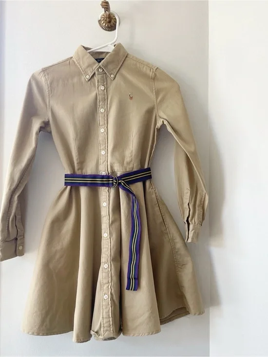 Polo Ralph Lauren Belted Cotton Chino Shirtdress | Size 12