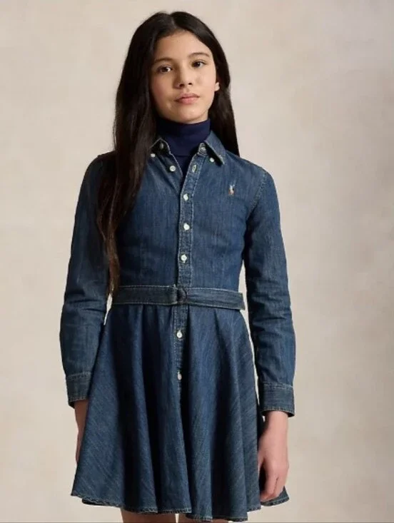 Ralph Lauren Girls' Dark Blue Denim Shirt Dress