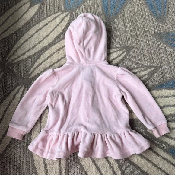 Ralph Lauren Baby Girls Pink Velour Peplum Zip Up Hoodie Size 9M