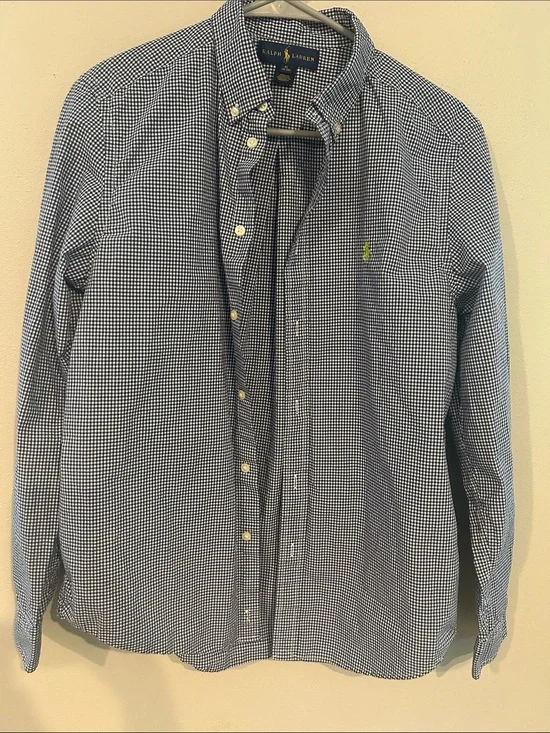 Ralph Lauren Navy and White Gingham Button-Down Shirt