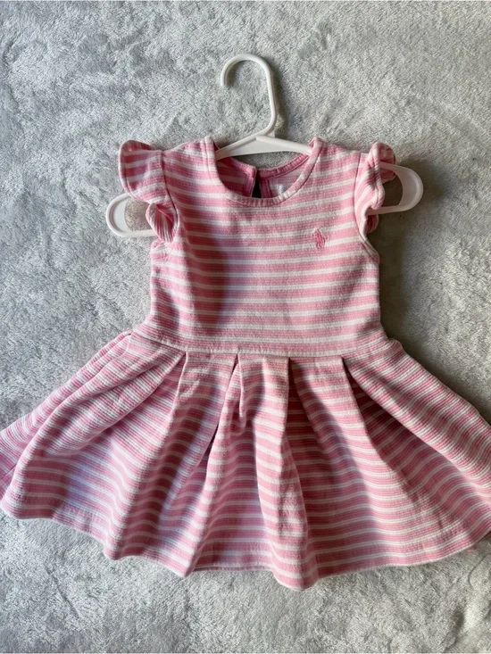 Ralph Lauren Pink and White Striped Ruffle-Sleeve Dress