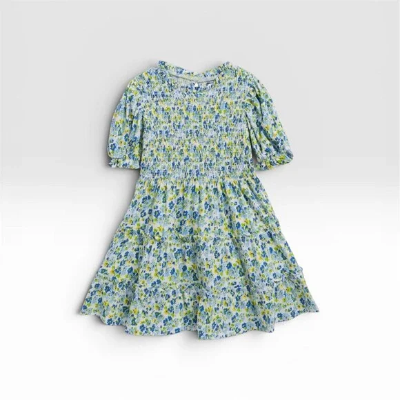Polo Ralph Lauren Dress Girls Size 4 Floral Smocked Tiered Puff Sleeve