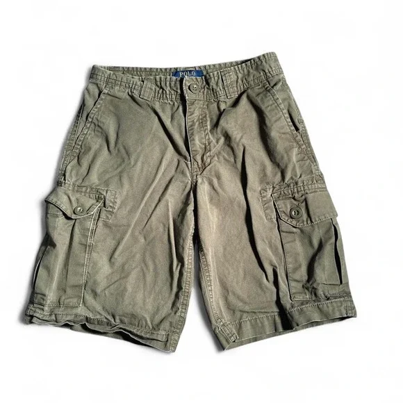 Polo Ralph Lauren Boys Olive Green Cargo Shorts Size 12 Cotton Twill Utility