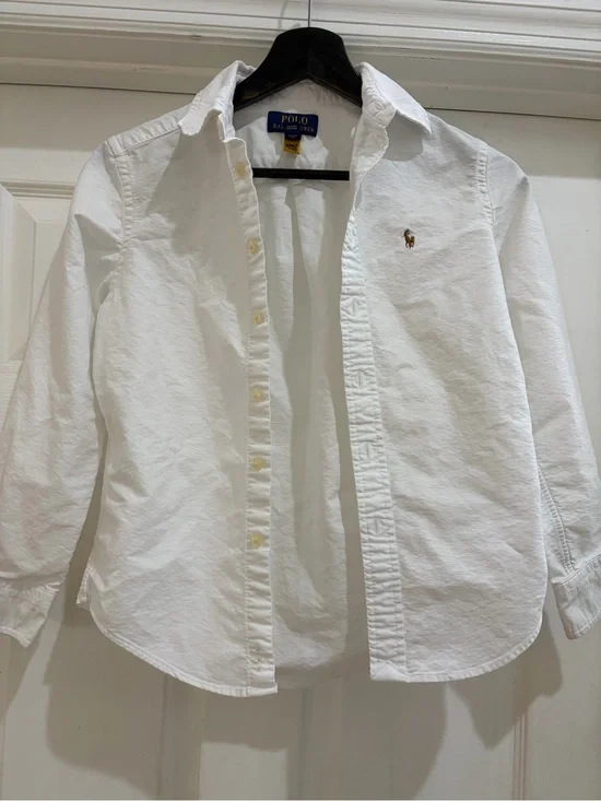 Ralph Lauren White Kids Button-Down Shirt with Pony Embroidery Size 8
