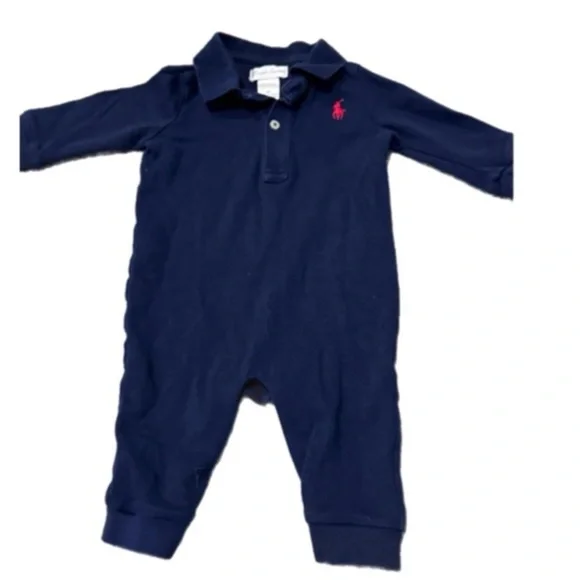Ralph Lauren Kids Polo Romper in Navy and Red