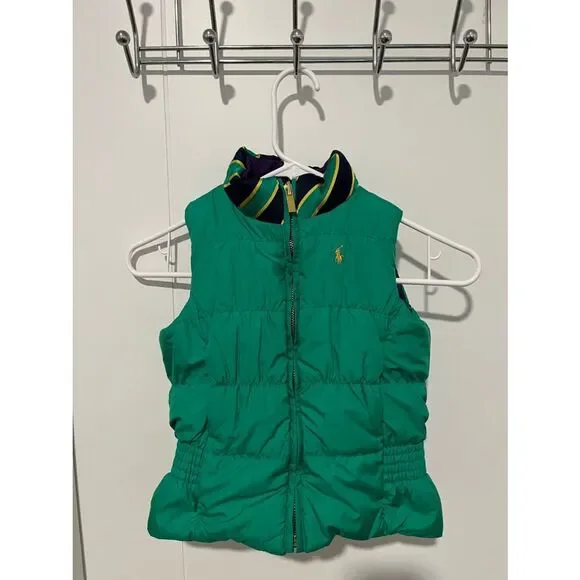 Ralph Lauren Reversible Emerald Green Purple Quilted Puffer Zipper Closure Vest