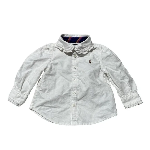 Ralph Lauren Toddler Boys 9M Oxford Button Down Shirt Long Sleeve 10.5 x 11