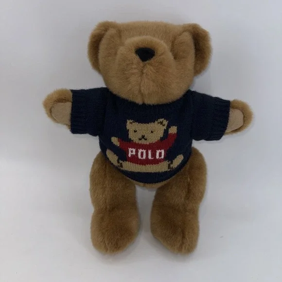 RARE 1997 Ralph Lauren POLO Plush Jointed Stuffed Brown Teddy Bear Blue Sweater