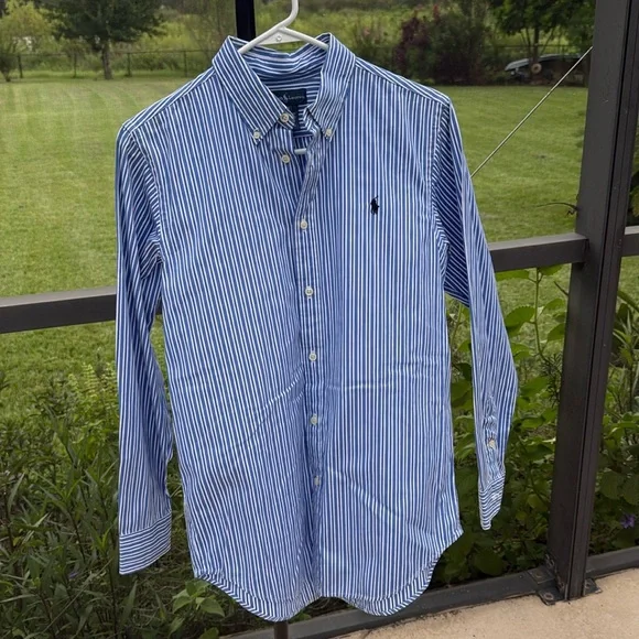 Ralph Lauren Polo blue & White stripe Button Down Stripe Shirt youth 18