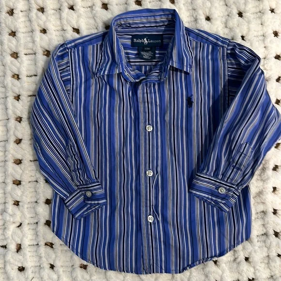 Ralph Lauren Boys blue and white stripe shirt 24 months nwot