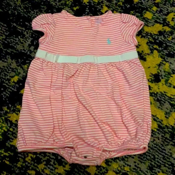 Ralph Lauren Onesie Stripe Bow Puff Sleeve