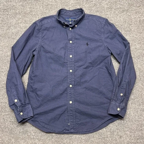 Ralph Lauren Shirt Boys Large 14-16 Blue Button Down Long Sleeve Cotton Casual