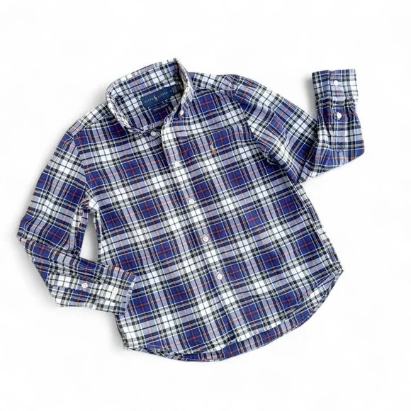 Polo Ralph Lauren Boys Size 6 Classic Plaid Button Down Oxford Shirt Blue Red