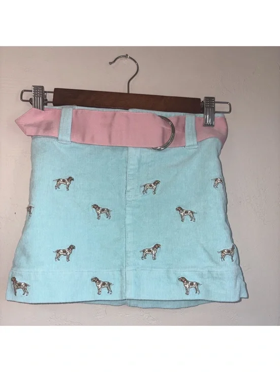 Vintage Ralph Lauren Girls’ Embroidered Dog Corduroy Skirt - Size 7 - Light Blue
