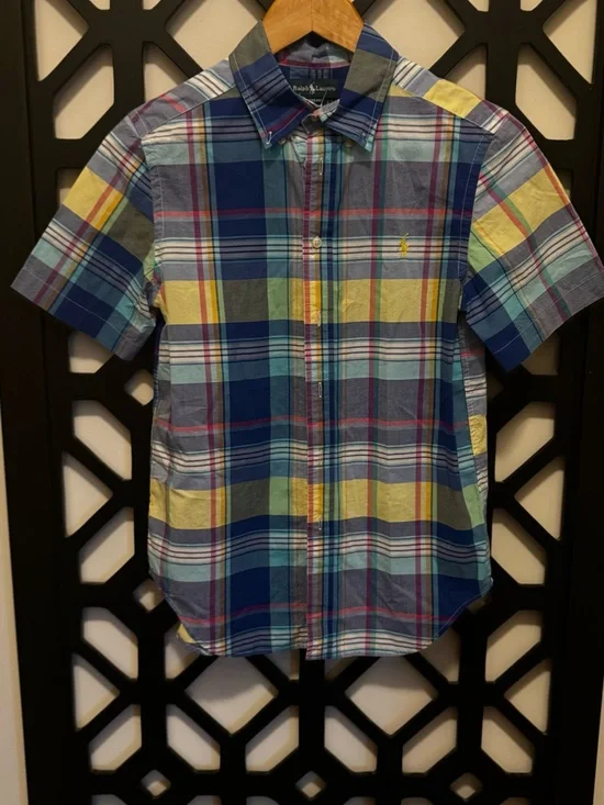 Ralph Lauren Short-Sleeve Plaid Button-Down Shirt - Blue & Yellow