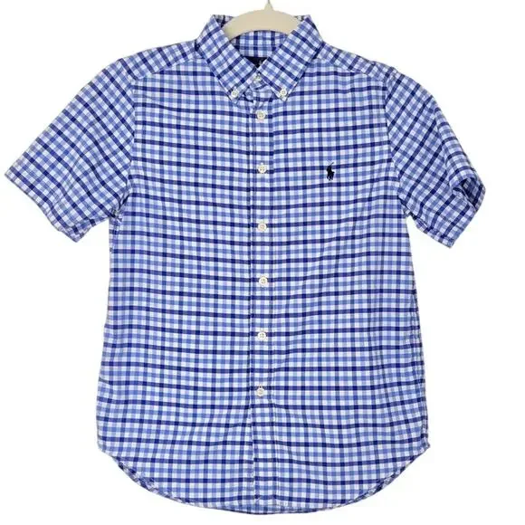 ElevatedBasic Preppy Ralph Lauren Gingham Check Short Sleeve Button‑Down Shirt M