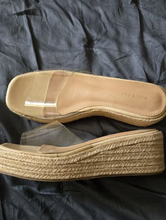 White Fox Rayna Platform Slides Clear Strap Espadrille Wedge Sandals Sz AU 8
