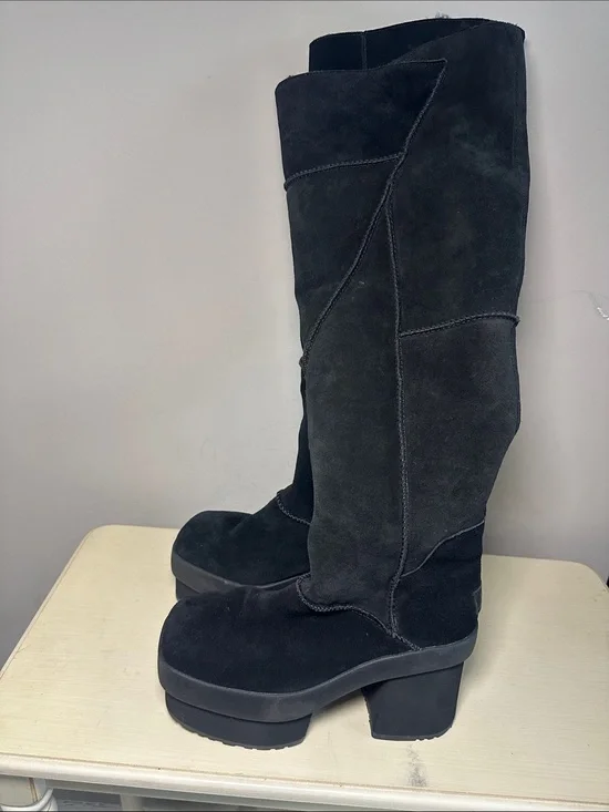 Uggs New heights Women's Black Suede over the Knee-High Platform Boots