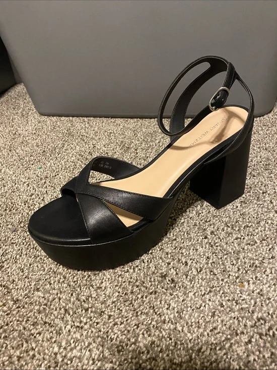 Single Shoe! Stuart Weitzman Black Leather Platform Sandals Size 8.5 Left
