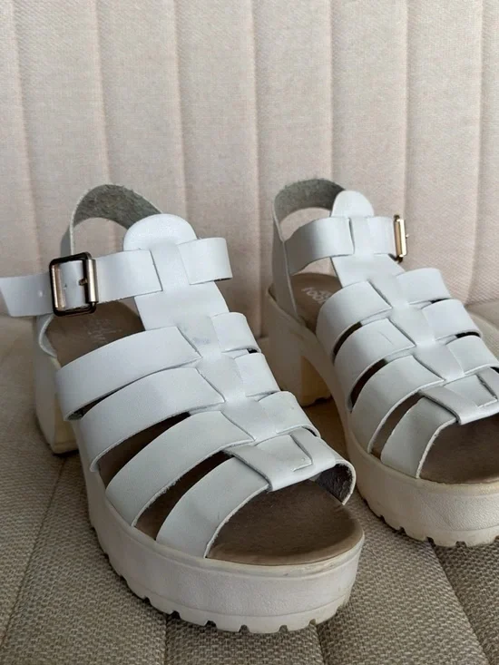 White Platform Sandals with Buckle