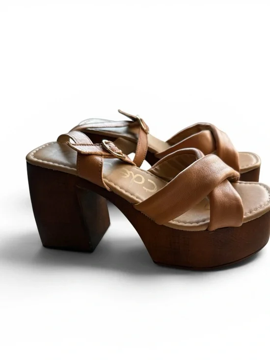 Sam Edelman Suzannah Leather Platform Sandals Saddle Brown Size 9