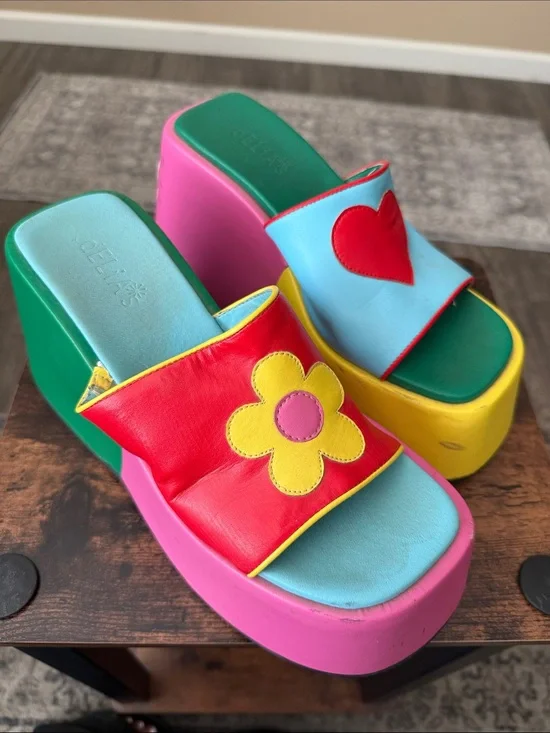 dELiA*s Multicolor Platform Slide Sandals with Flower & Heart