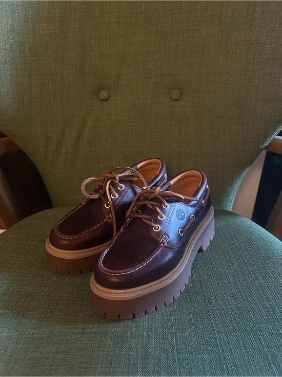 Timberland ‘root beer’ Leather stone street platform boat shoes