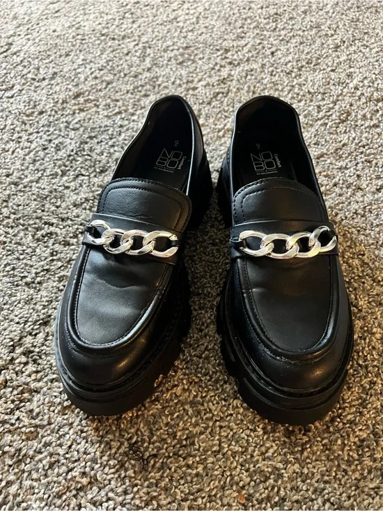 NOBO Black Loafers with Silver Chain Accent
