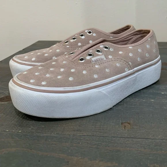 Vans Authentic Platform Suede Polka Dot blush/Tan Sneakers Women’s size 5