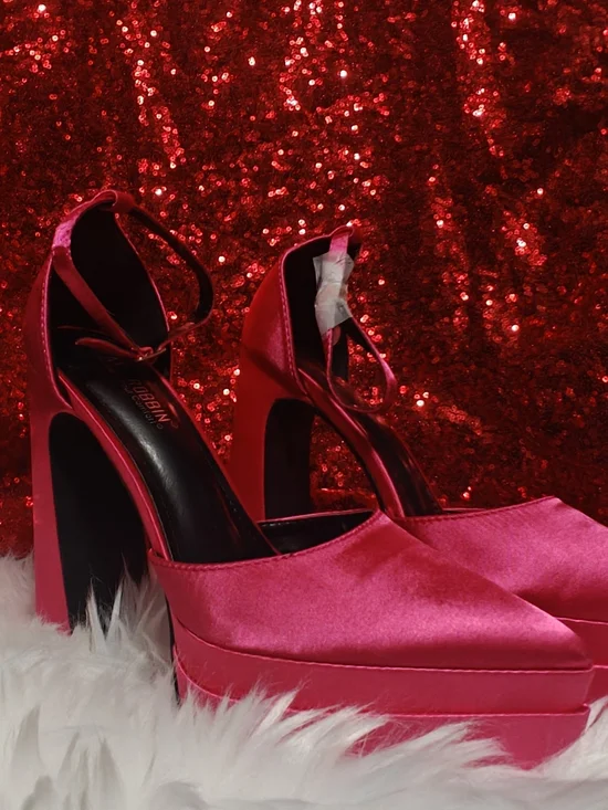 Cape Robbin Hot Pink Satin Platform Ankle-Strap Heels