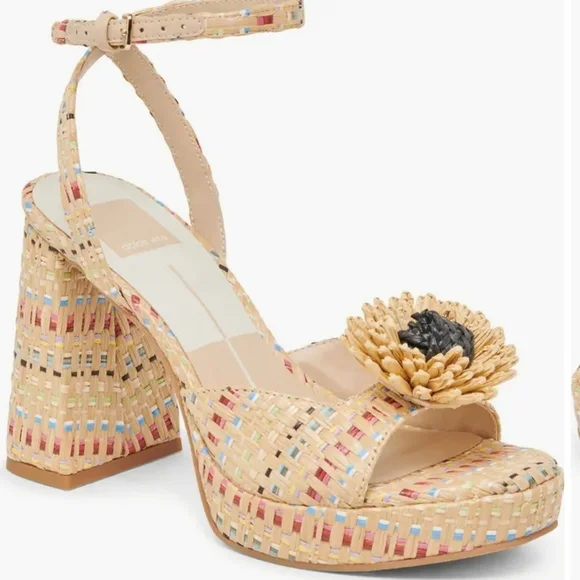💛🔸️Dolce Vita🔸️PARLIE Pastel Multi Raffia Size Platform Heels  8.5